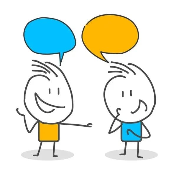 Two stick figures talking